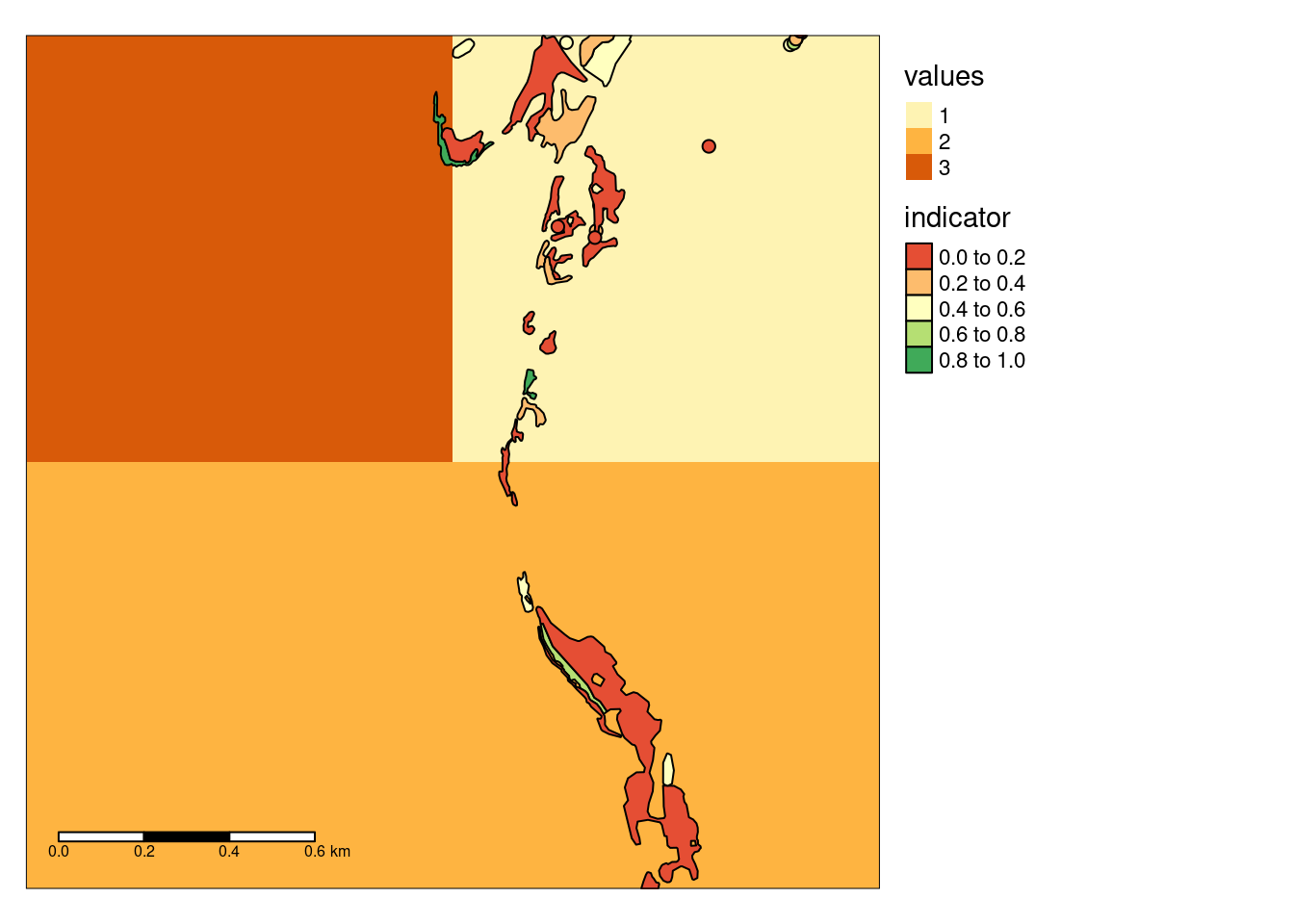 Example data produced by zooming in on four grid cells in the above figure.