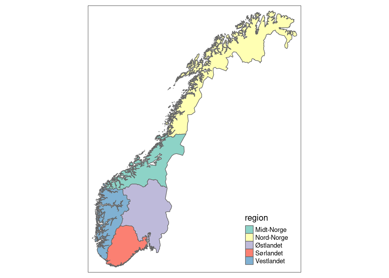 Five accounting areas (regions) in Norway.