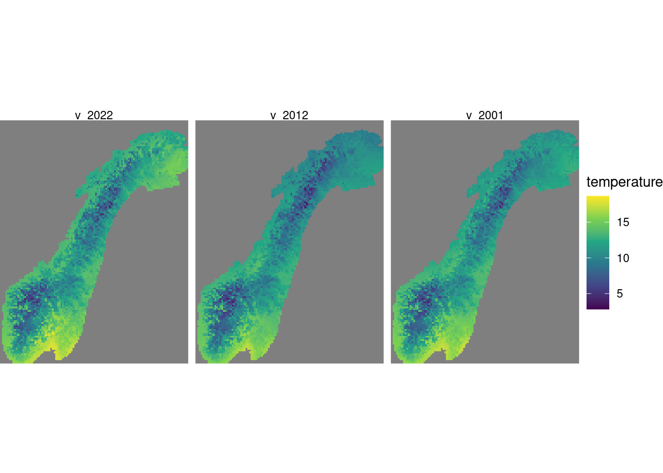 Showing three random slices of the year dimension.