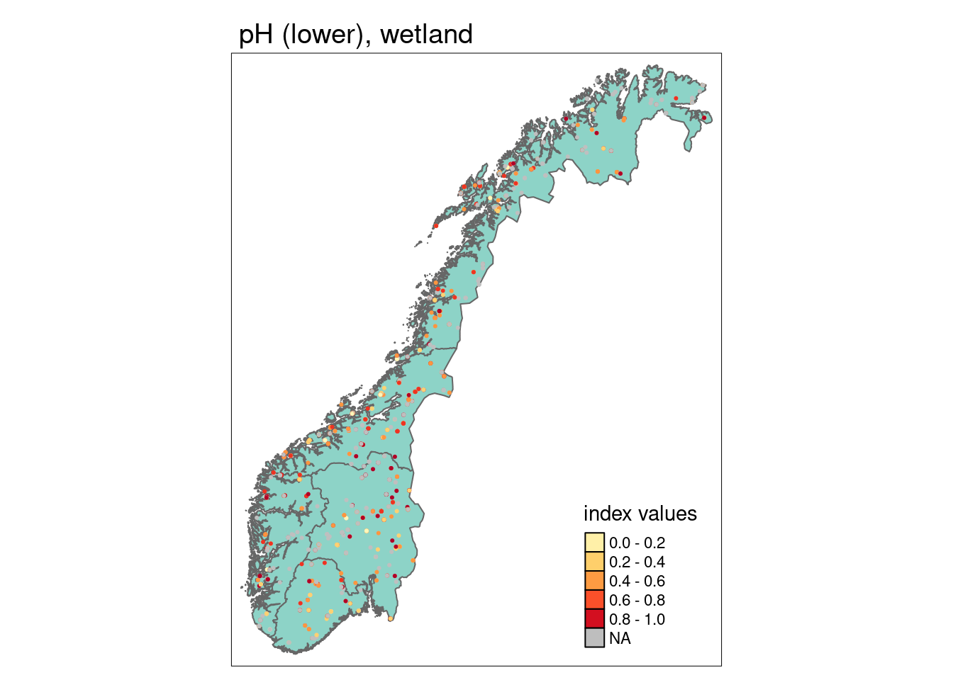 Functional plant indicator values for pH (lower) in wetlands.