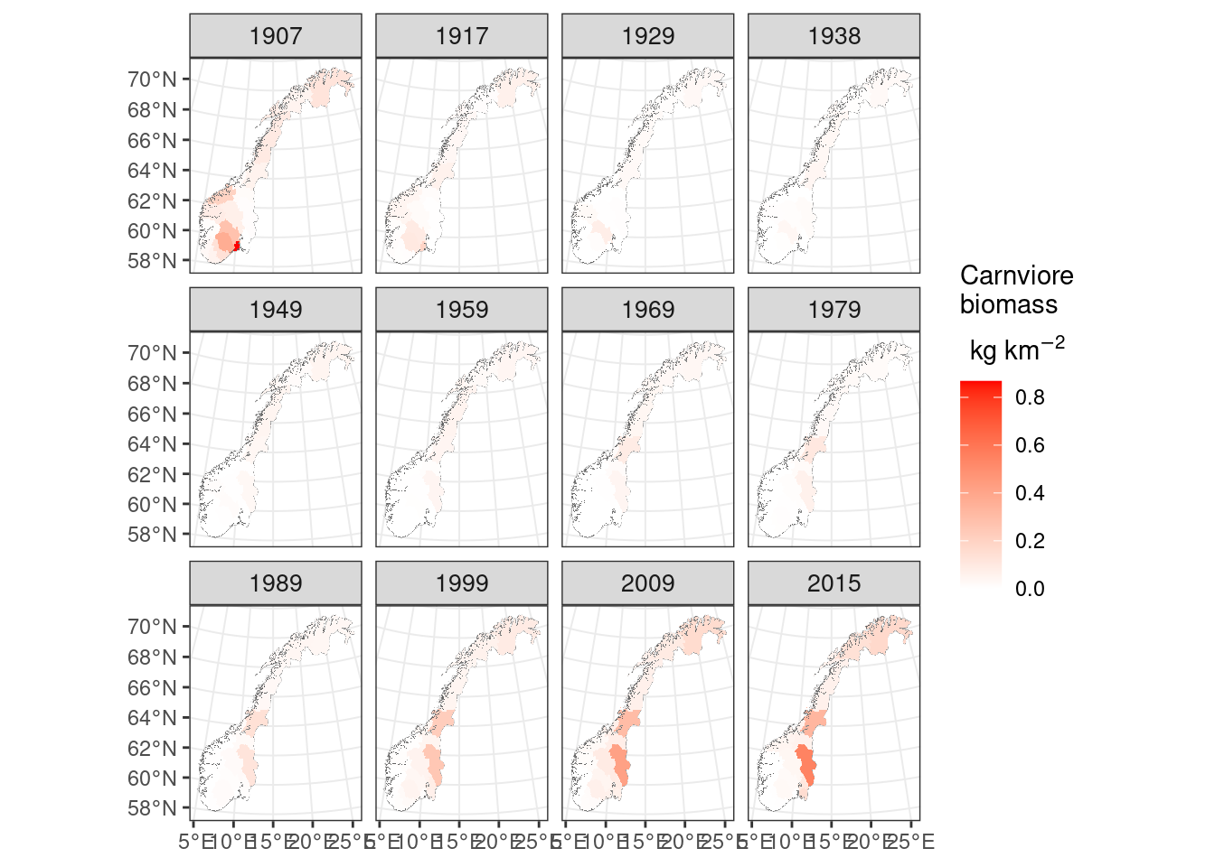 Carnivore biomass over Norway