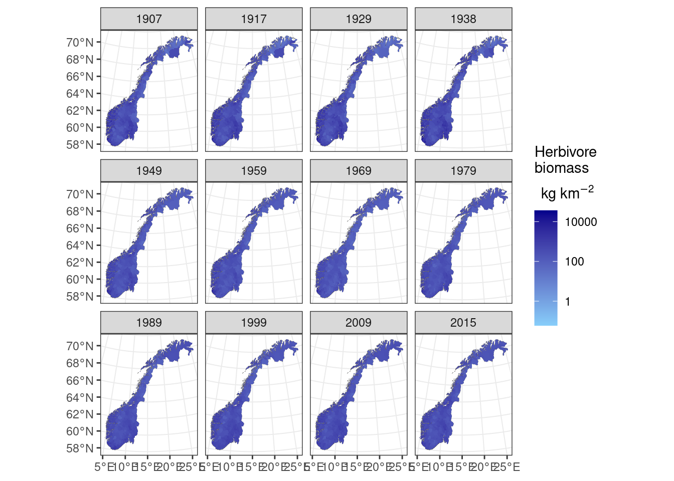 Herbivore biomass over Norway